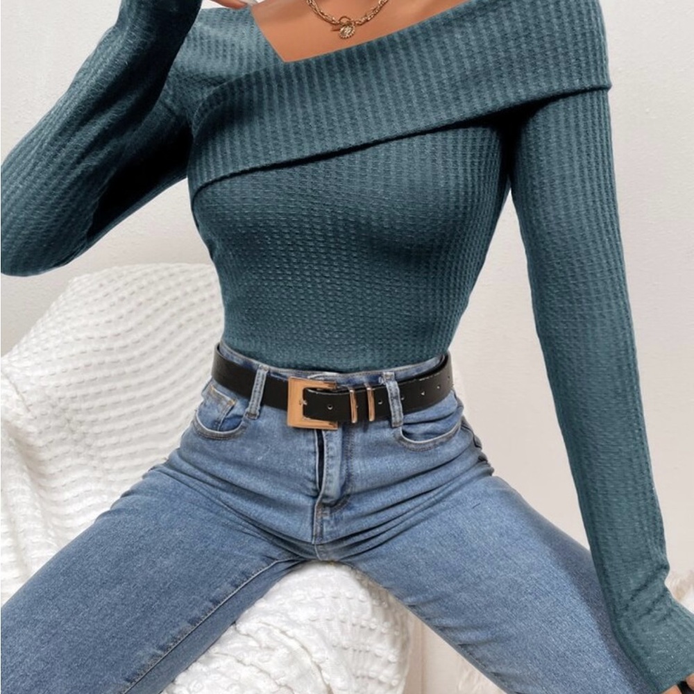 Elegant Teal Off-Shoulder Sweater